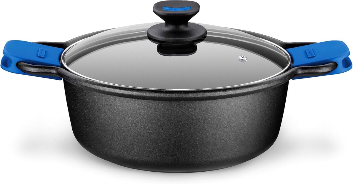 Gegoten aluminium pan 24 cm met glazen deksel anti-aanbak