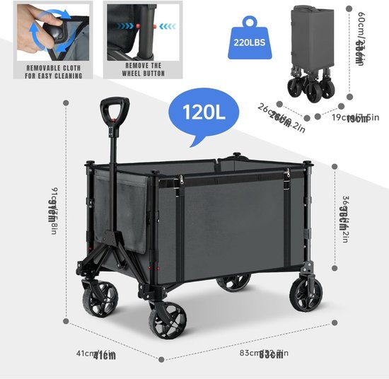 Quvo® Bolderkap Opvouwbaar Luchtbanden - Bolderkar - Bolderkar Opvouwbaar - 100 kg - Grijs- 31cm x 44cm x 19cm van Merkloos — afbeelding 5