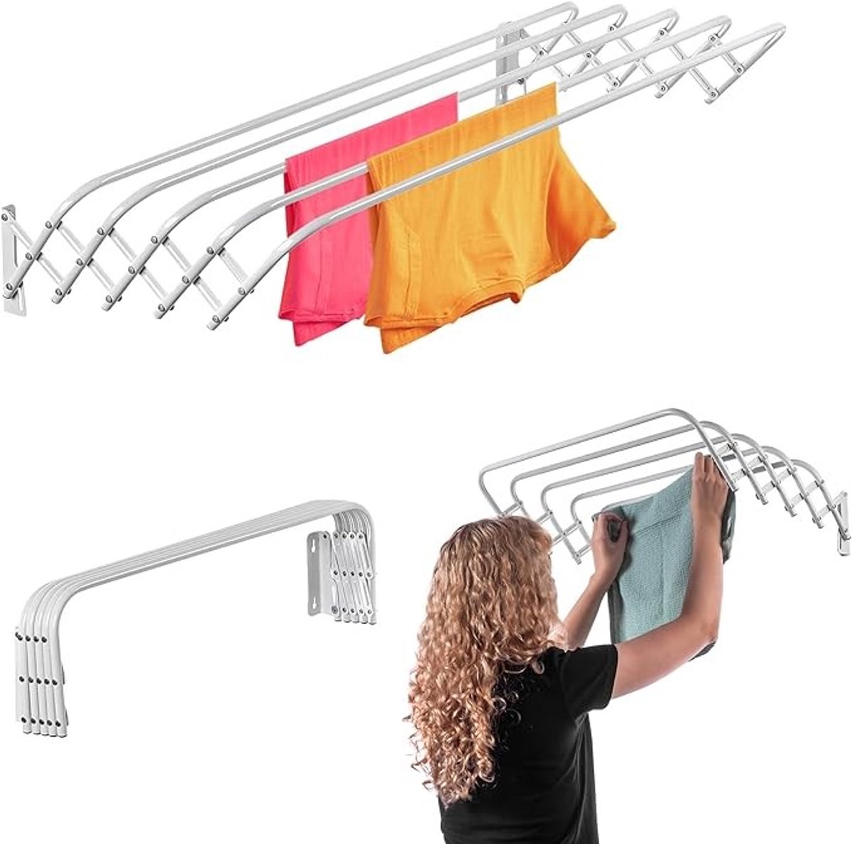 Opvouwbaar wanddroogrek met uitschuifbare panelen voor binnen