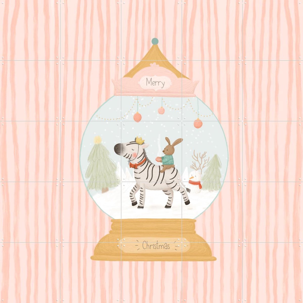 IXXI Merry Christmas Globe, Studio Phie - 100 x 100 cm - Gratis ophangtool - Grote wanddecoratie en posters - Illustraties, Speels, Cartoonesk