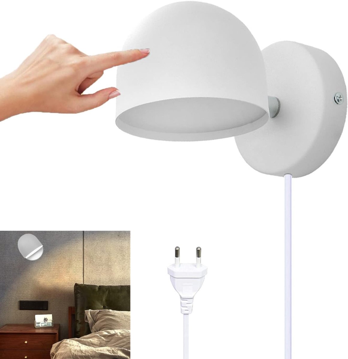 White-Label® Wandlamp Binnen met Snoer - Wandlamp met Stekker voor Binnen - met Dimbare Schakelaar - Industrieel en Vintage - Slaapkamer Bedlampje