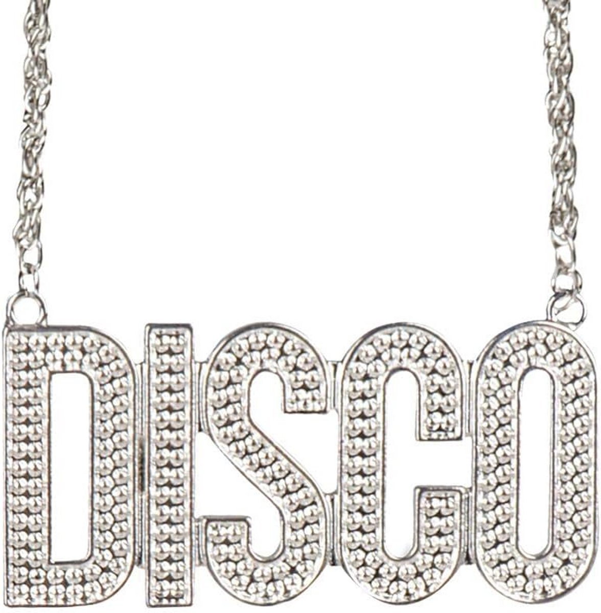Zilverkleurige Halsketting met DISCO Letterhanger voor Feestjes