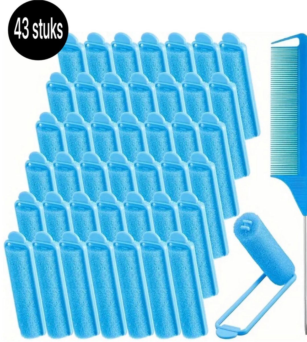Twenty Two 43 stuks schuimspons haarrollers set voor alle haartypes - met puntkam, mooie krullen maken zonder hitte - met zelfgrip schuimspons krulspelden en bevestigingsklem - foamrollers brengt geen schade aan het haar - blauw