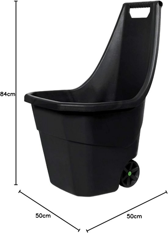 Robuuste Zwarte Tuinwagen 55L - Handige Kruiwagen voor Blad en Tuinafval op Wielen — afbeelding 2