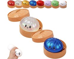 Giant Dumpling Squishy Toy - 2 Stuks - Met stoomboot - Stressverlichtend Speelgoed - Zacht - Fidget Squishy - Niet plakkerig - angst - voor volwassenen en kinderen - Verbeterde versie - doorschijnend Blauw/doorschijnend wit