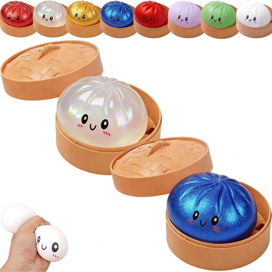 Giant Dumpling Squishy Toy - 2 Pièces - Met stoomboot - Soulagement du stress Jouet - Doux - Fidget Squishy - Non collant - peur - pour les adultes et les enfants - Version améliorée - Bleu transparent/Blanc transparent