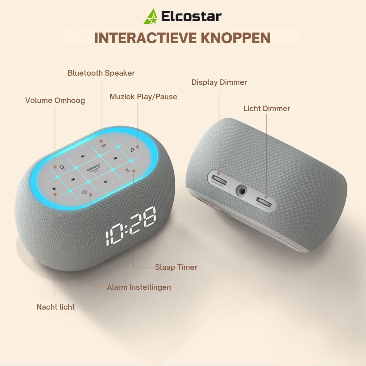 Elcostar Digitale Wekker 2.0 - Nachtlamp licht & Bluetooth Speaker - White Noise Machine met Geluiden - 21 rustgevende klanken - Voor Slaapkamer, Baby, Kinderen & Volwassenen — cadeau in Gadgets - foto 6