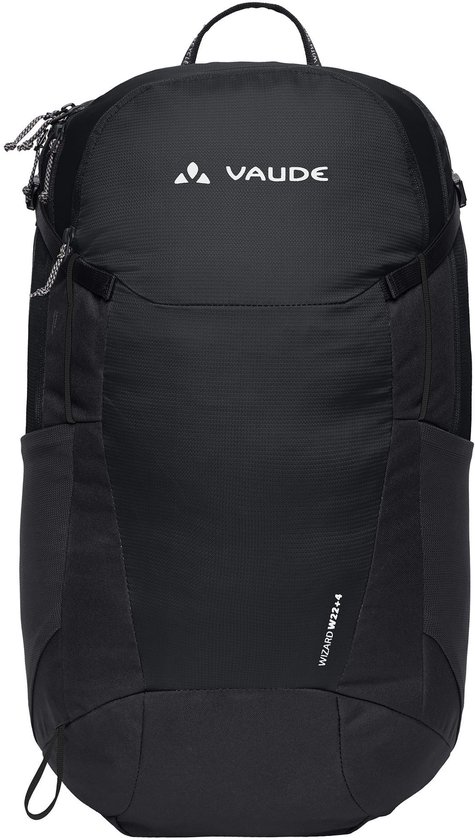 Sac à dos noir avec le logo VAUDE et le texte 'WIZARD 24+4'.