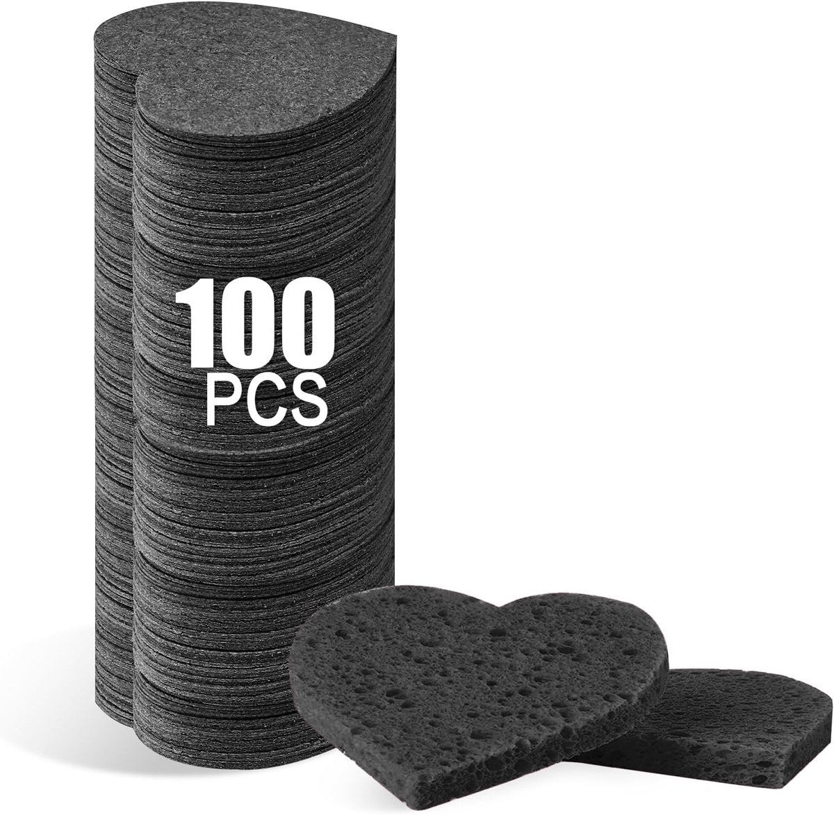Gezichtsspons hartvorm gecomprimeerd natuurlijke cellulose - 100 stuks, zwart