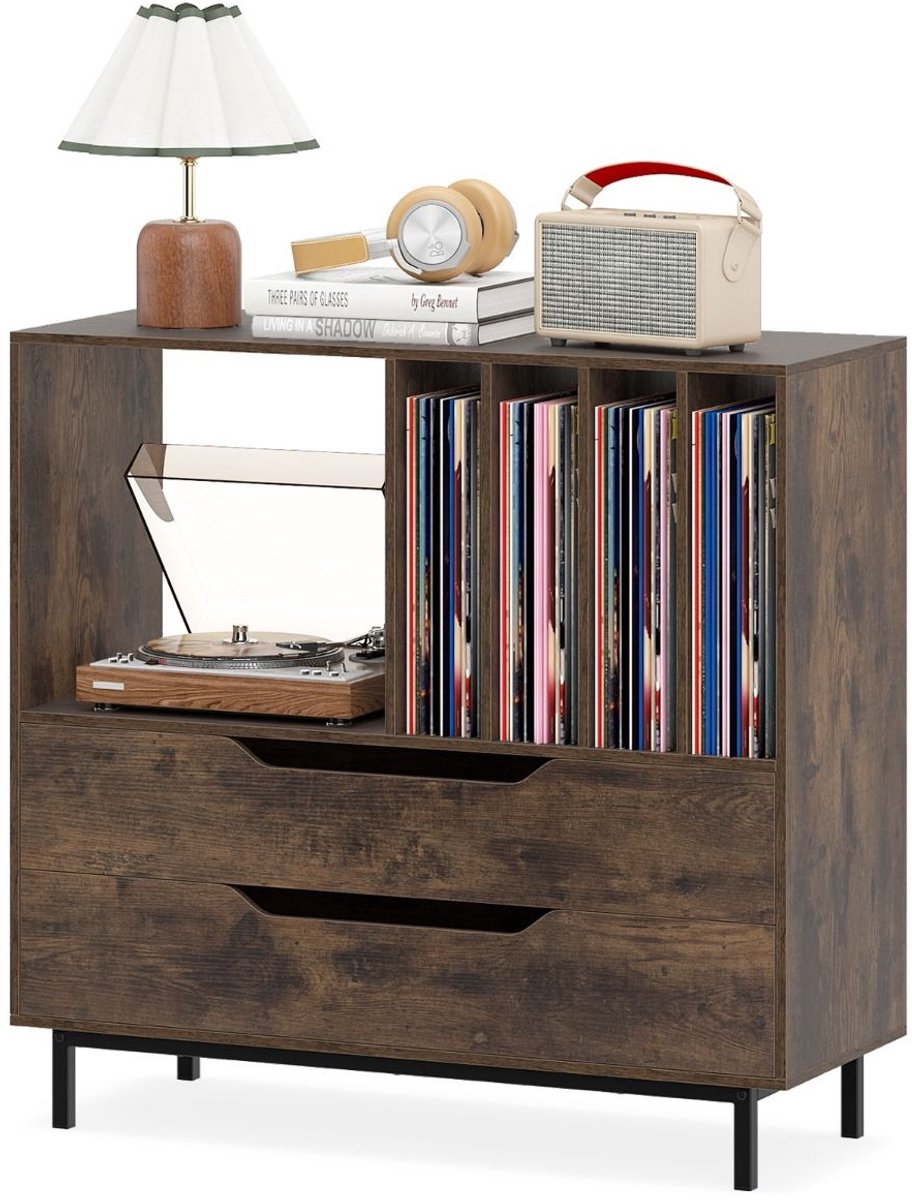 Platenspelermeubel - LP-kast - Platenspelerkast - Draaitafelstandaard - Platenspelerstandaard - Vintage Displayplank - Rustiek Bruin