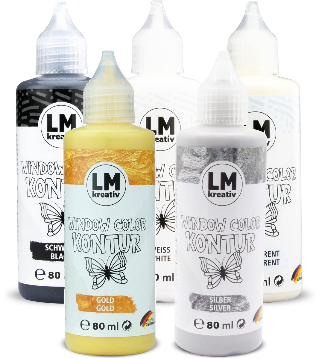 LM-Kreativ Raamverf set - Met Contourkleur - Glasverf voor knutselen - Verschillende Kleuren - 5 x 80 ml