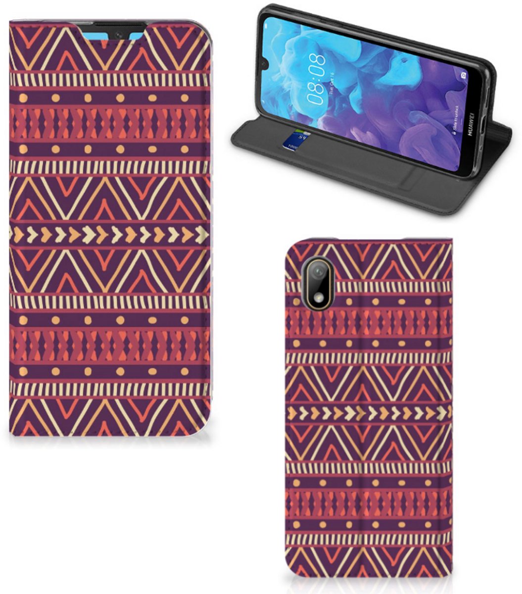 Huawei Y5 (2019) Hoesje met Magneet Aztec Paars