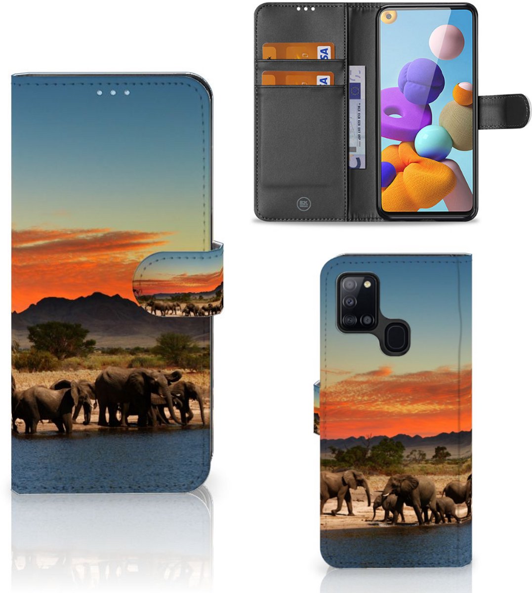 Samsung Galaxy A21s Telefoonhoesje met Pasjes Olifanten
