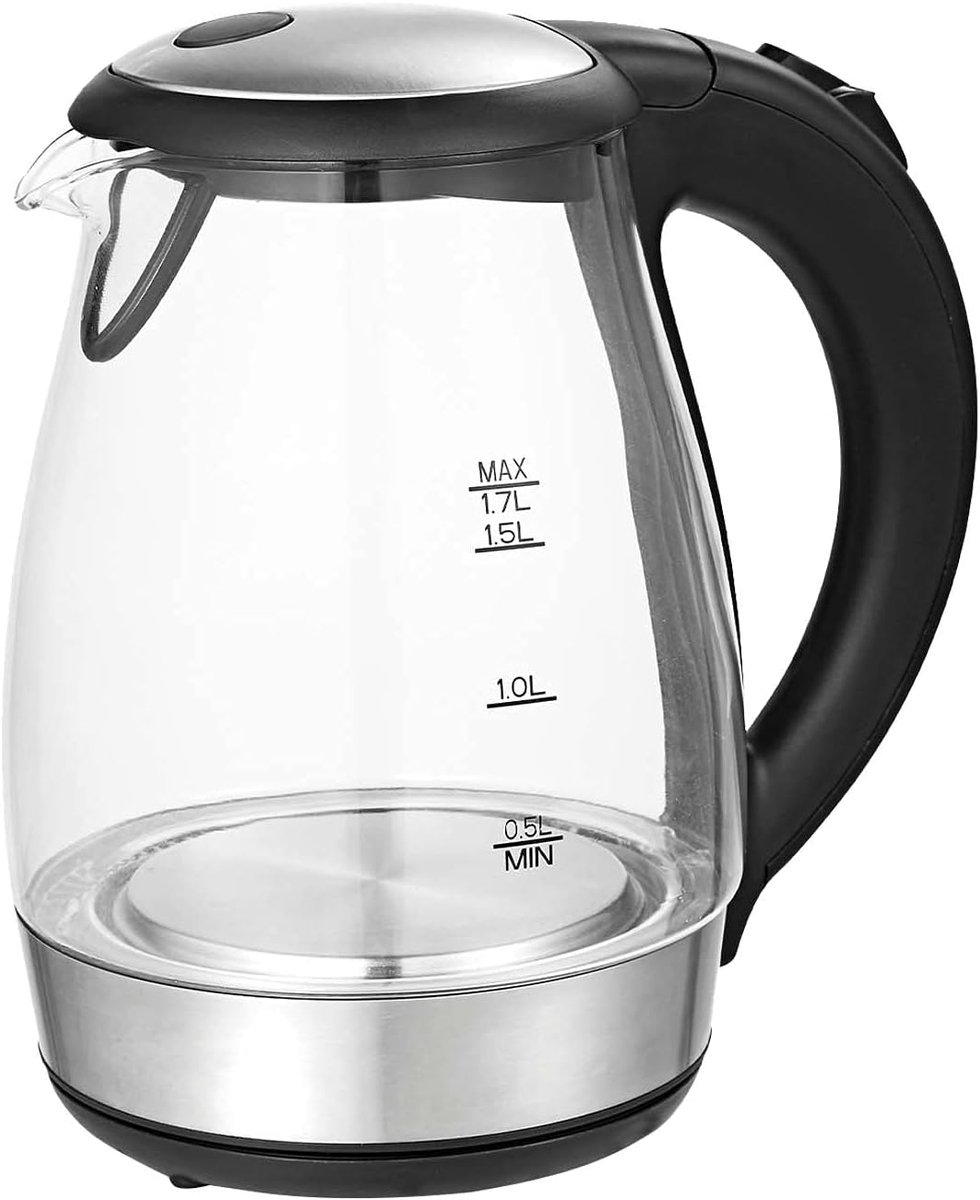 Glazen Waterkoker 1.7L met LED Verlichting, 2200W en Kalkfilter