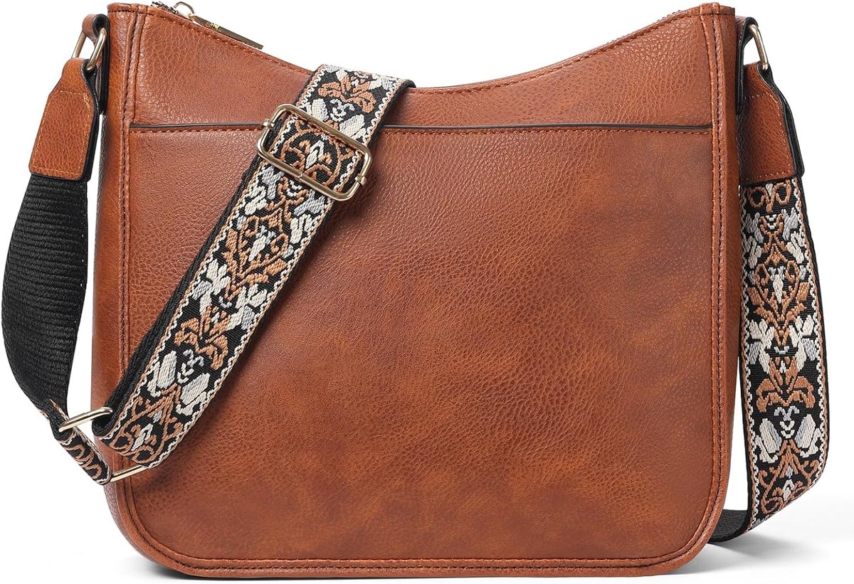 Middelgrote Leren Schoudertas Dames met Verstelbare Gekleurde Crossbody Riem