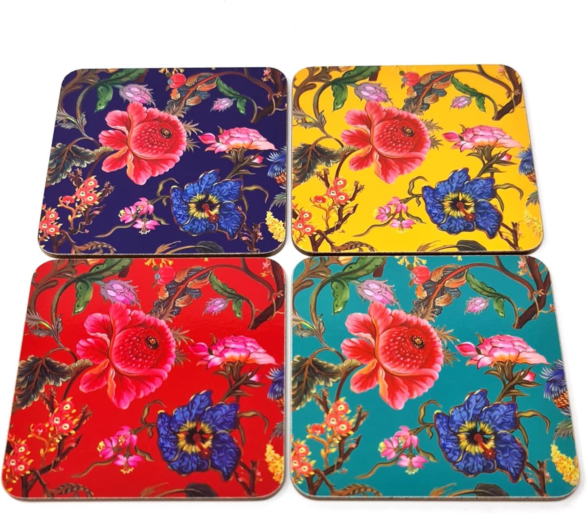 Set van 4 vierkante onderzetters van melamine in geschenkverpakking