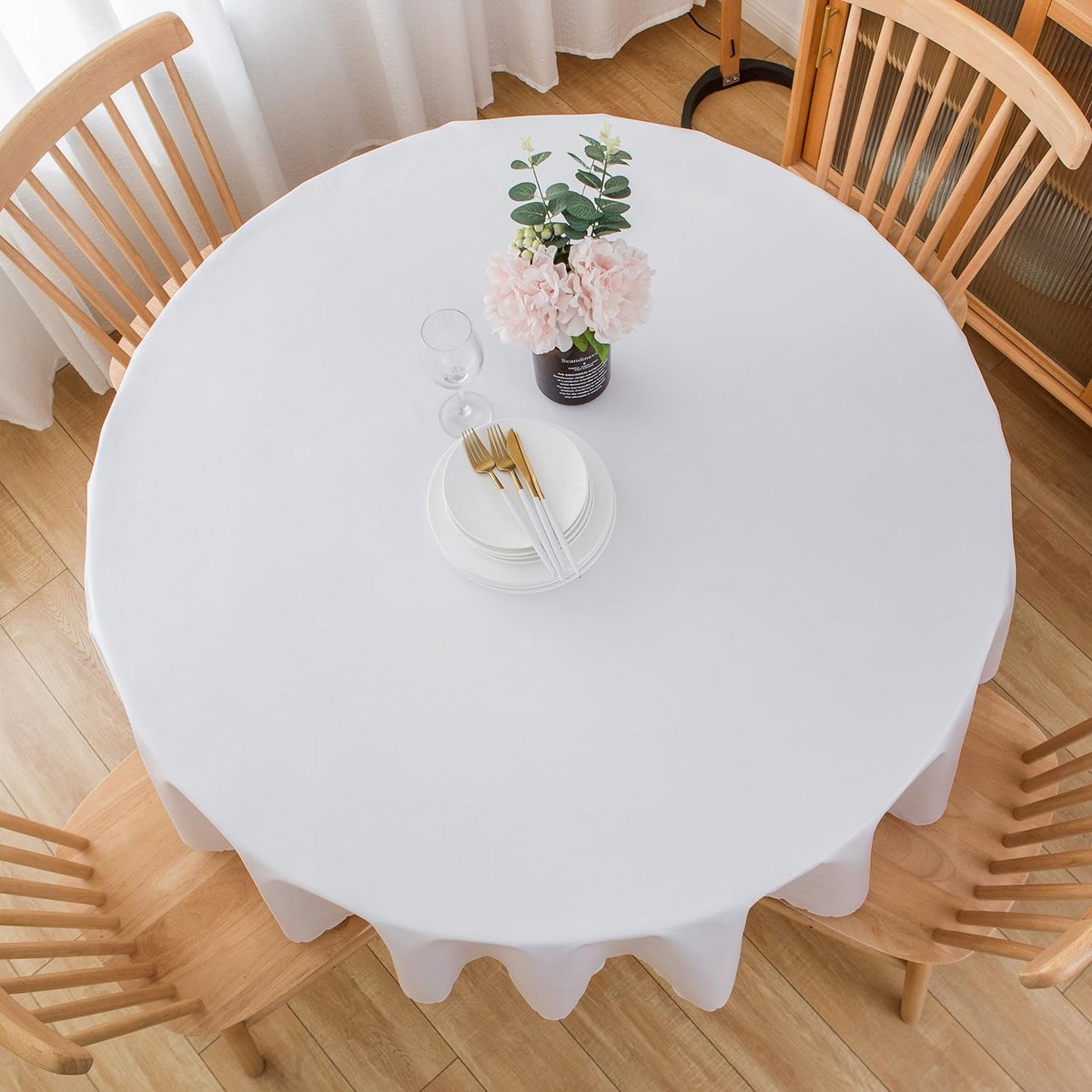 Rond Tafelkleed Katoen Linnen Look Vuilafstotend Wit Diameter 100 cm