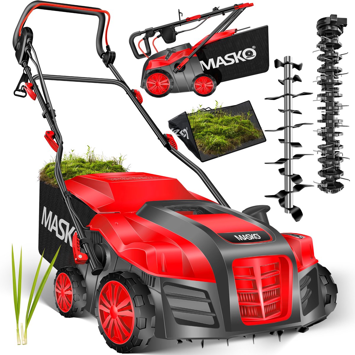 MASKO® Verticuteermachine 2in1 1800W Elektrische Verticuteerder 40cm Maaibreedte en 55L opvangbak, Gazonbeluchter