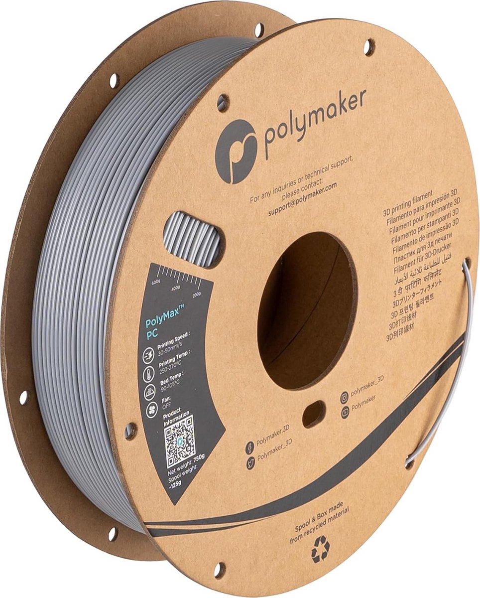 Hoge Hittebestendige Grijze PC Filament 1.75mm - 750g Kartonnen Spoel voor 3D Printers