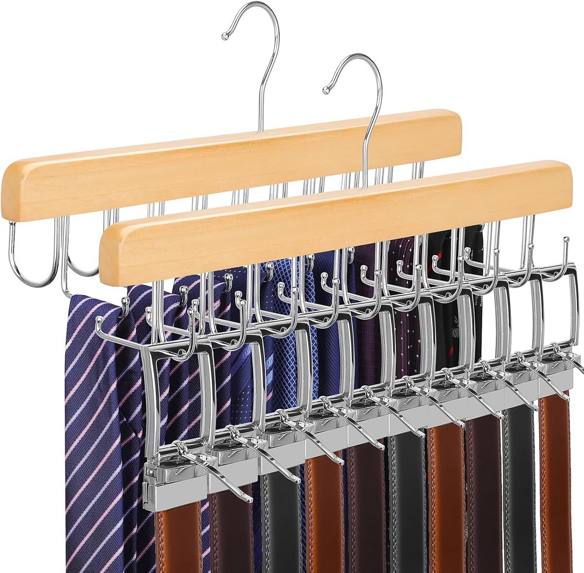 Ruimtebesparende 2-in-1 Riem en Stropdas Hanger - Max 60 Riemen Capaciteit