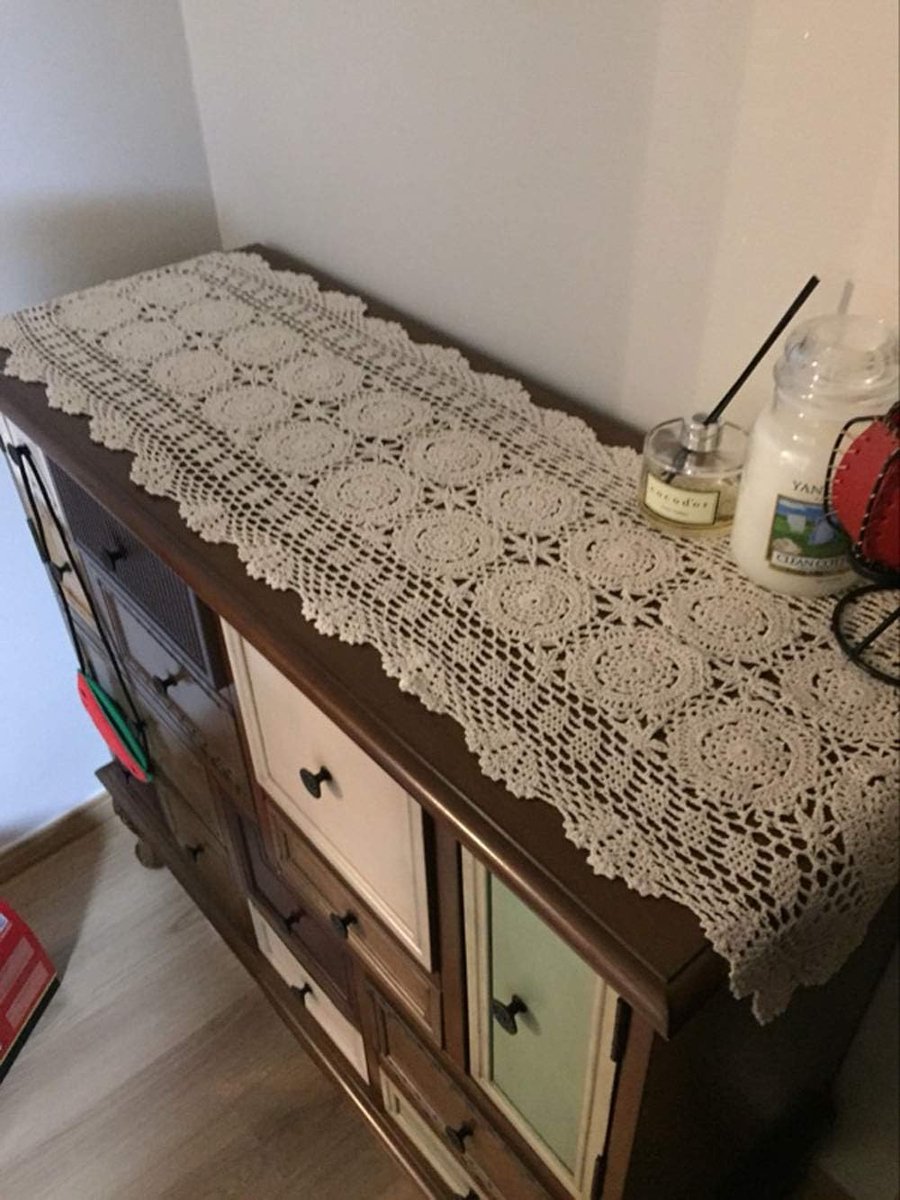 Gehaakt Kanten Tafelkleed - Rechthoekig, 16 x 24 inch, Beige