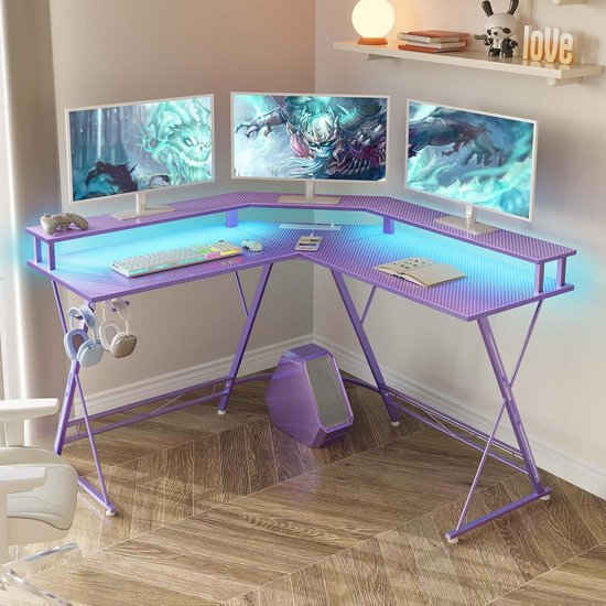 L-vormig Gamingbureau 50 inch met LED-verlichting en Stopcontacten — afbeelding 5