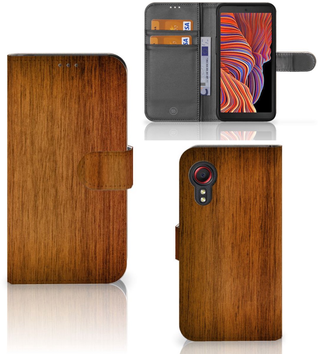 Samsung Galaxy Xcover 5 Book Style Case Donker Hout