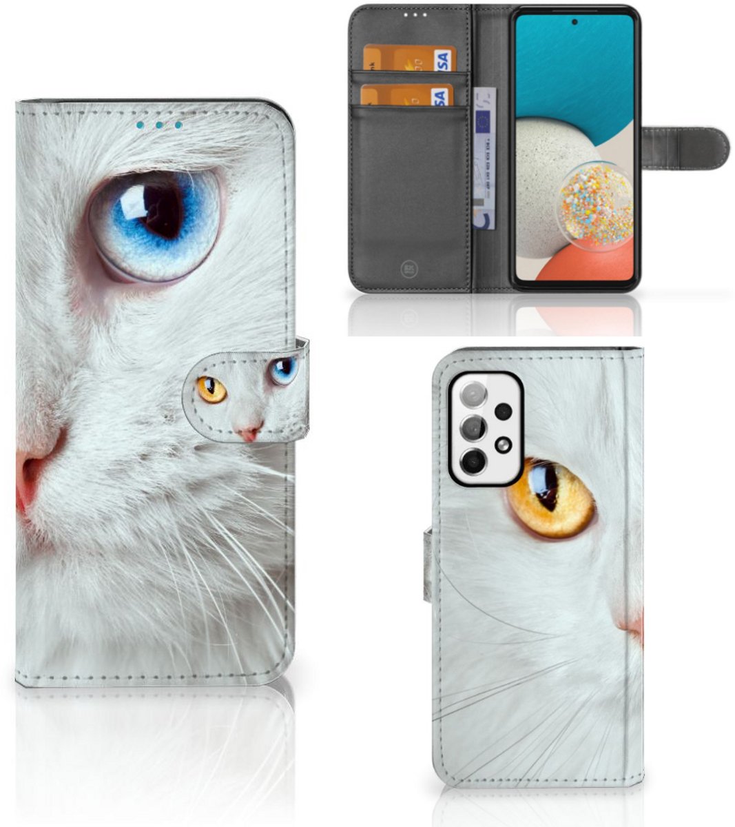 Samsung Galaxy A73 5G Telefoonhoesje met Pasjes Witte Kat
