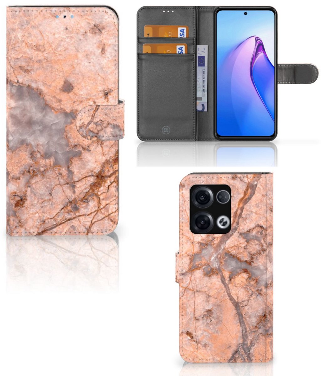 OPPO Reno8 Pro Bookcase Marmer Oranje