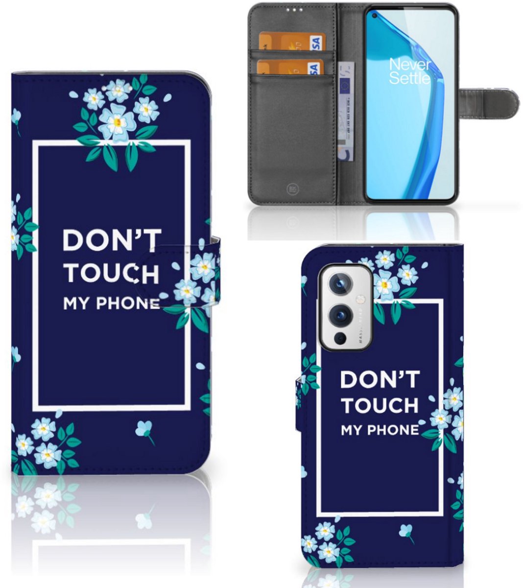 OnePlus 9 Portemonnee Hoesje Flowers Blue DTMP