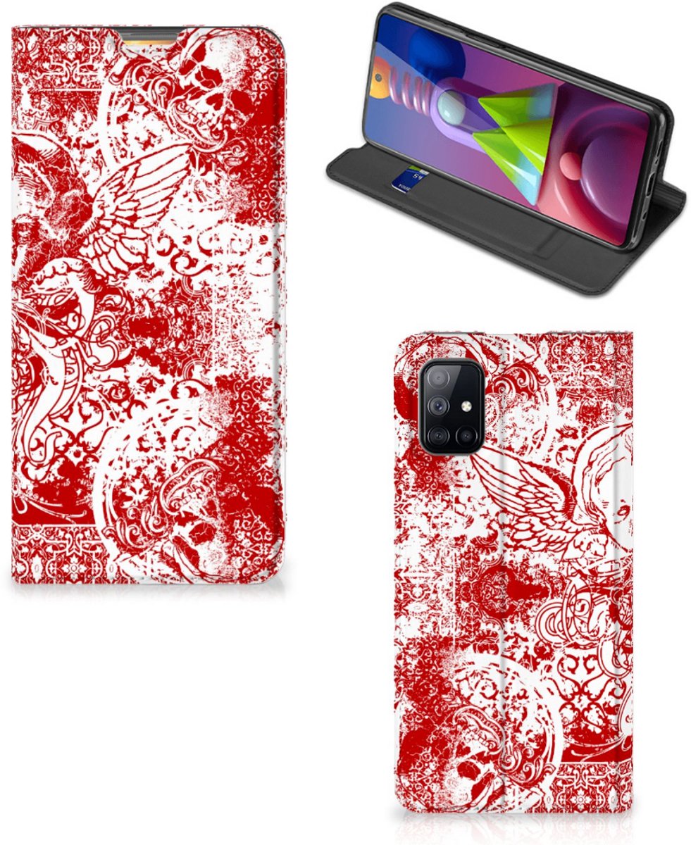 Mobiel BookCase Samsung Galaxy M51 Angel Skull Rood