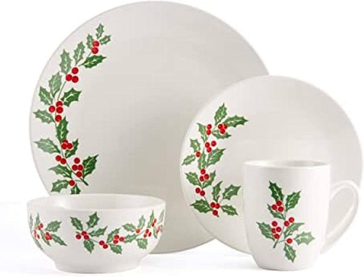 16-delige Servies Set voor 4 - Multicolor met Feestelijke Ontwerpen