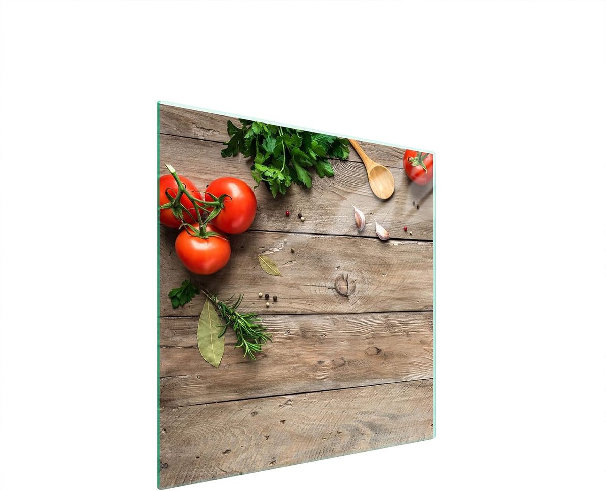 Universele Glazen Cover voor Kookplaat Hout Design - Spatwand & Snijplank