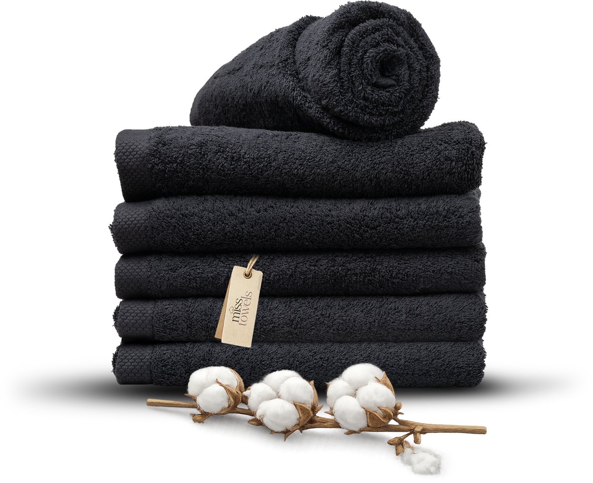 Miss Towels 70x140 Badlakens Set 6 st.- 5 sterren Hotelkwaliteit - Badtextiel - Luxe Badhanddoeken - Zachte Badlakens - Zwart - Made in Portugal