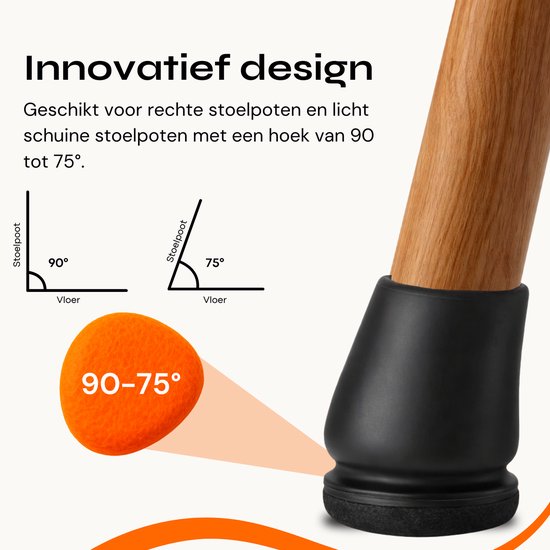 FLOOQ Pro Cache-jambes pour chaises flexibles ronds 22-28 mm - Feutre anti-rayures - Protecteurs de pieds de chaise - Protection de sol - 24 pièces - Zwart