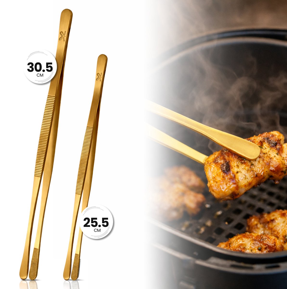 Keukenpincet RVS Premium Set 2 Stuks – 30,5 en 25,5 cm – Vleestang & Keukentang voor BBQ en Dagelijks Gebruik - Goud