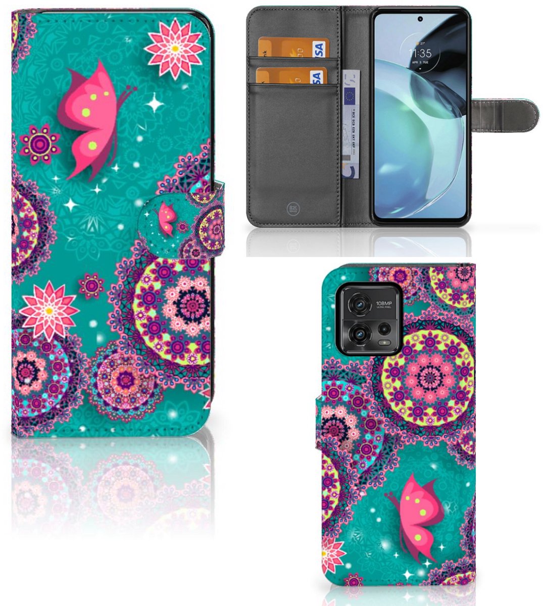 Motorola Moto G72 Hoesje Cirkels en Vlinders