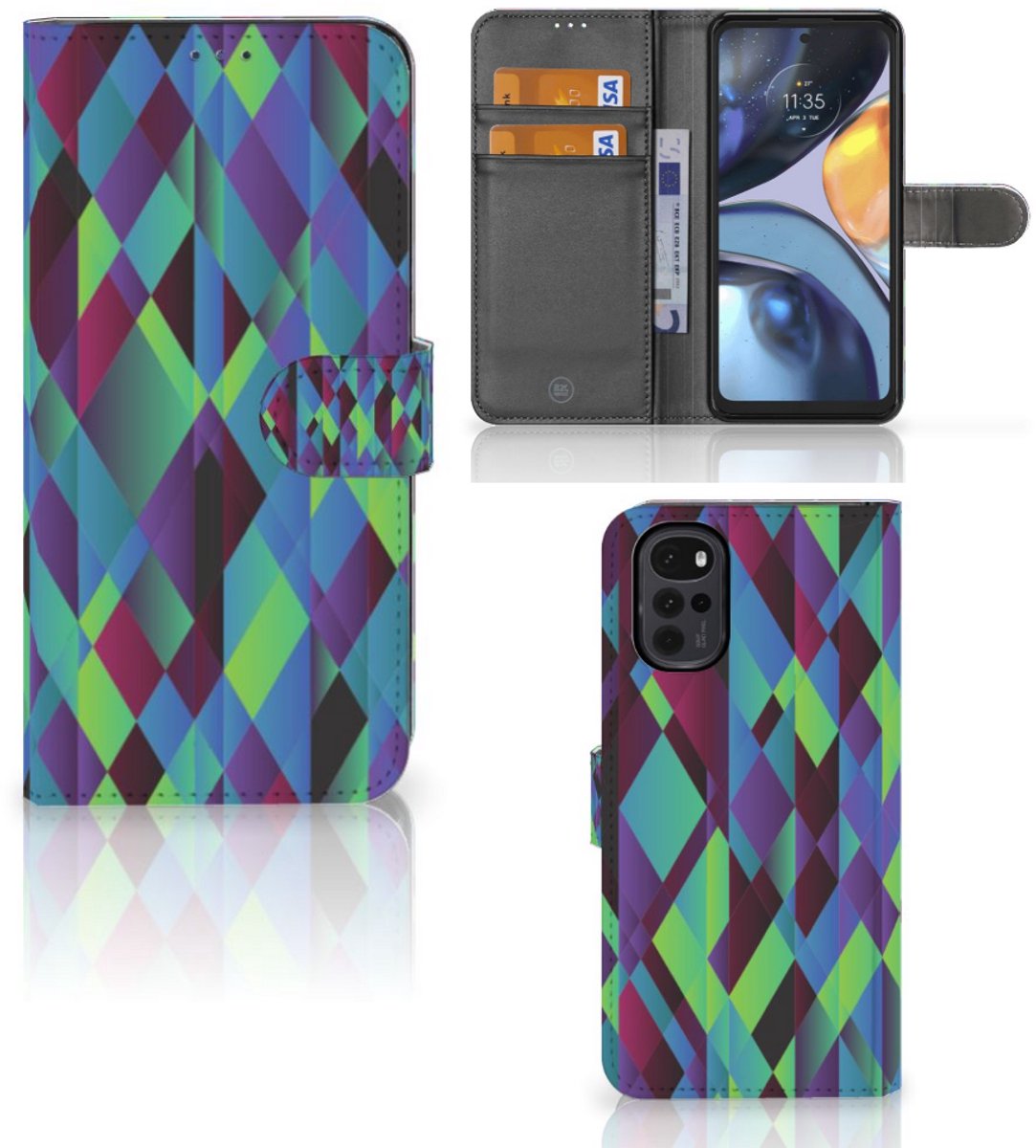 Book Case voor Motorola Moto G22 Book Case Abstract Green Blue