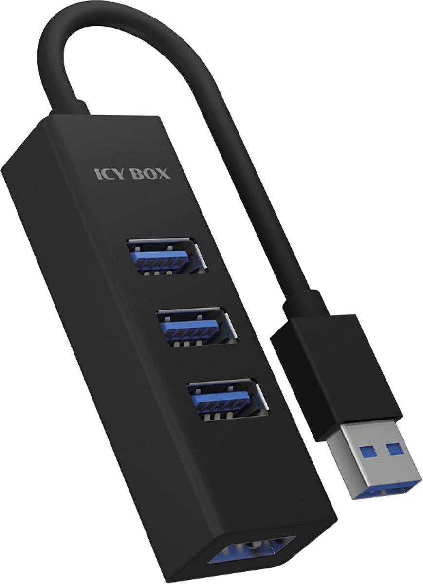 4-poorts USB Hub 3.0 met Geïntegreerde Kabel - Aluminium Zwart