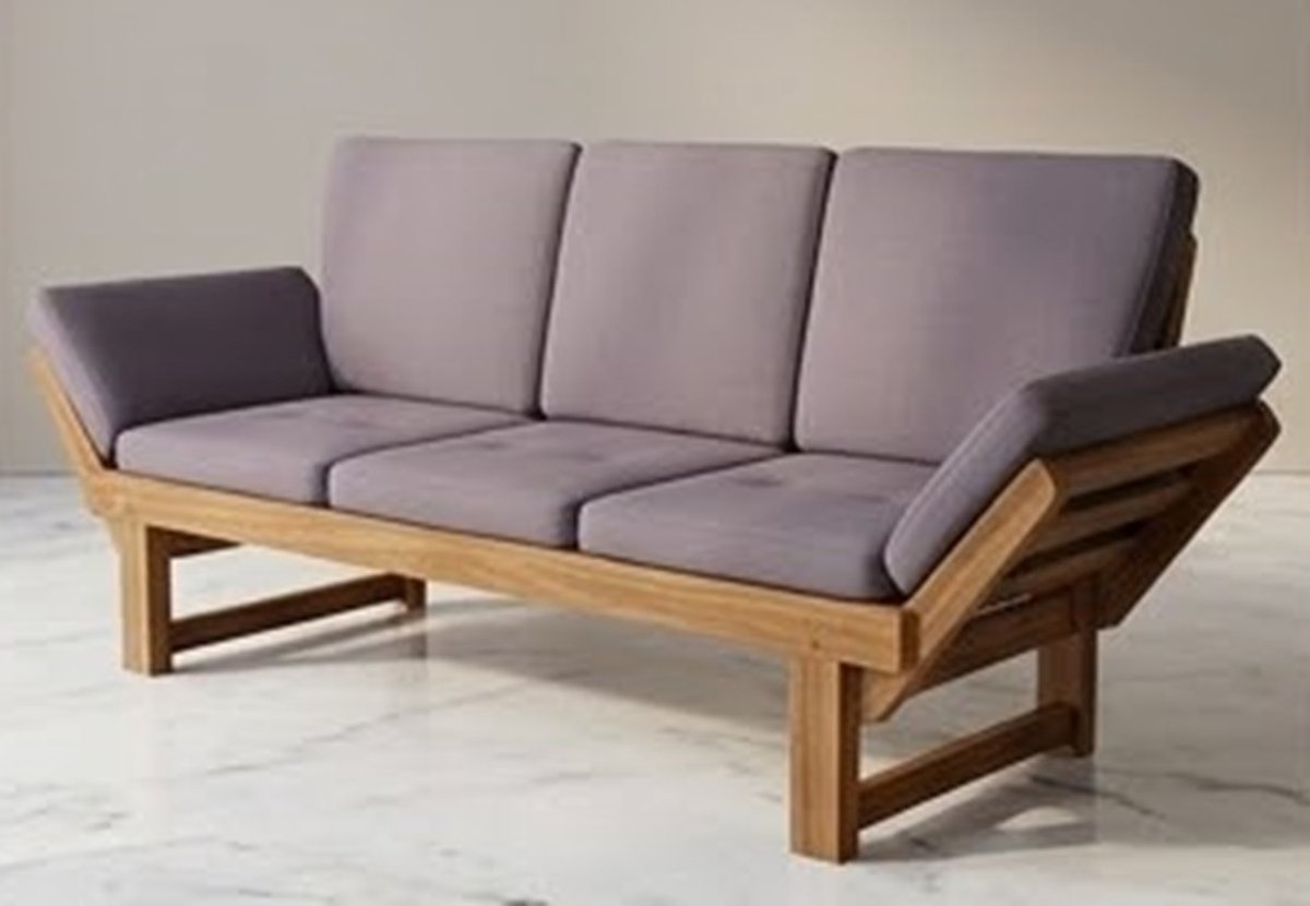 Convertible 2-Zits Bank met Uitklapbare Tafel – Houten Loungeset voor Buiten – Modern Design, Weerbestendig Acaciahout, Comfortabele Gestoffeerde Zitting- A-Furniture