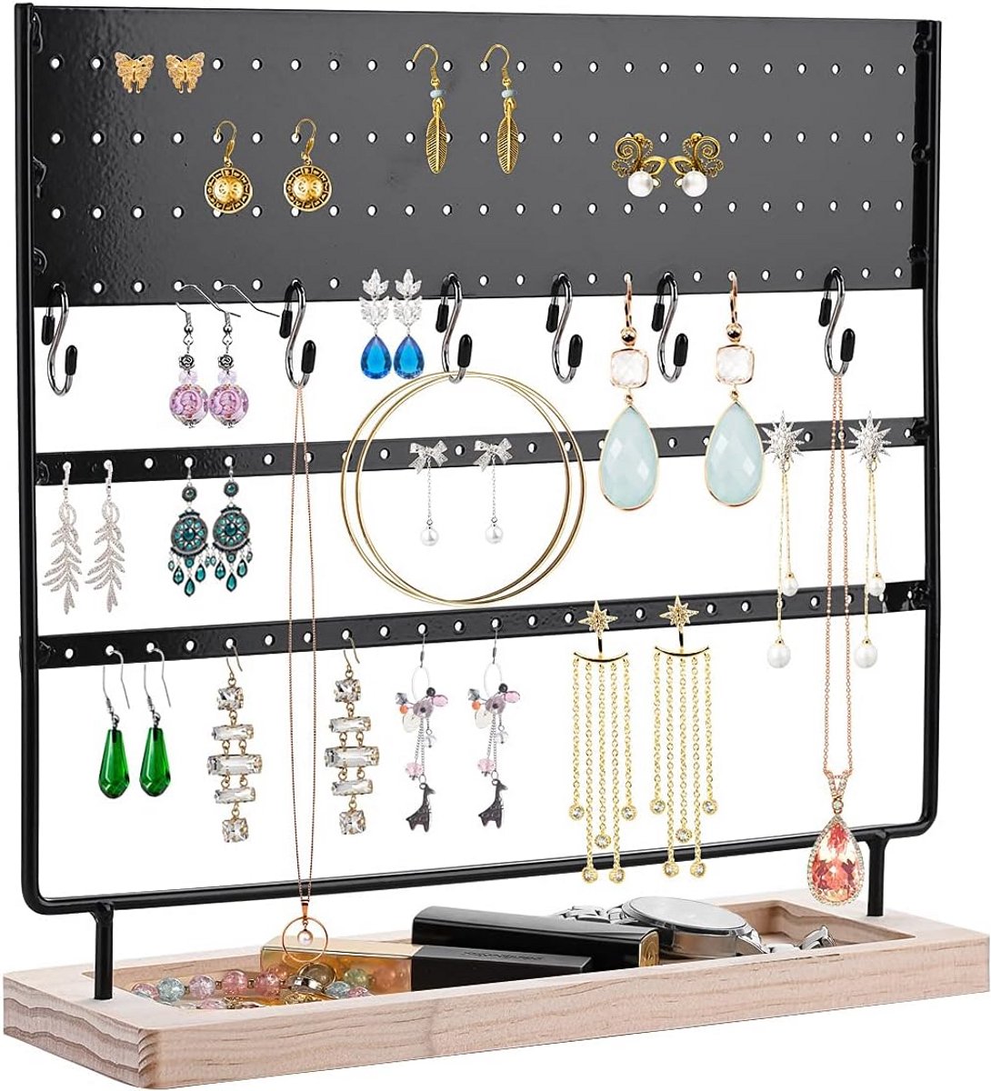 Oorbellen en Sieraden Organizer Stand met 69 Gaten - Zwart Sieraden Display Houder