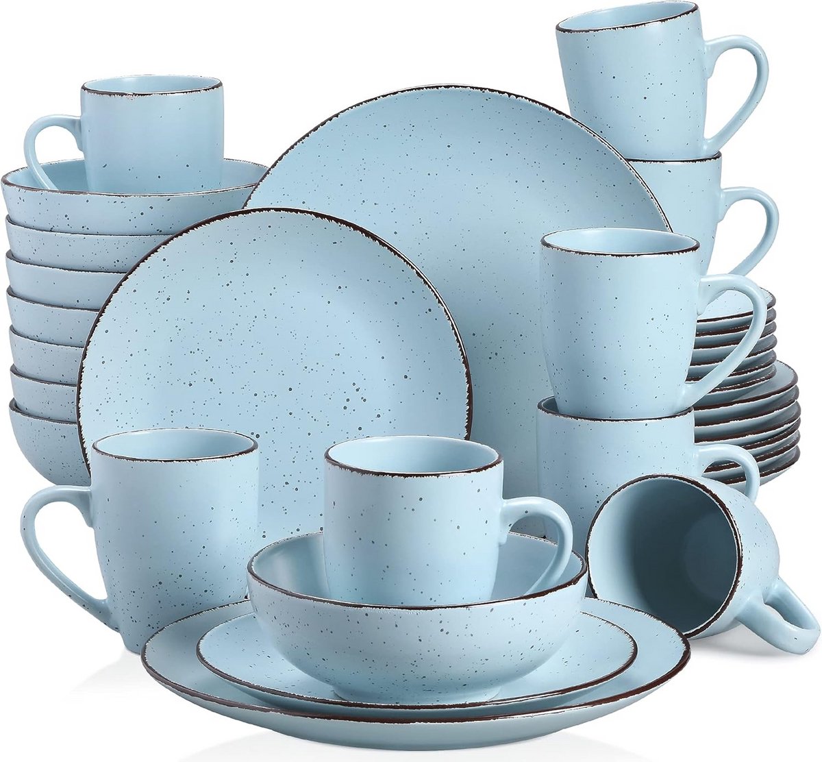 32-delig Vintagelook Aardewerk Tafelservies Set voor Diner en Ontbijt