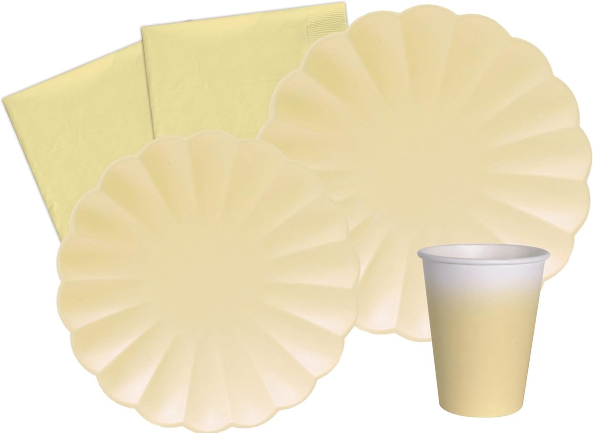 Bloemvormige Feestservies Set voor 8 Personen - 44 Stuks in Pastelgeel