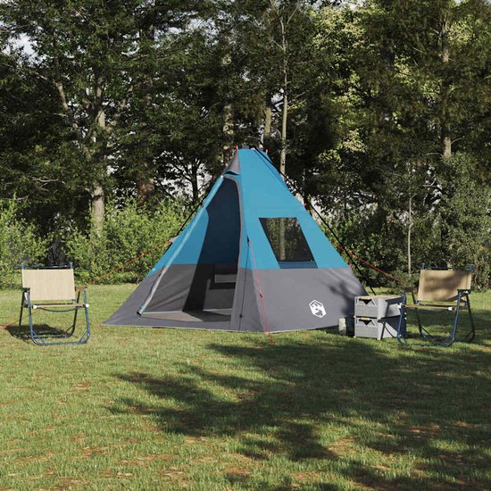 vidaXL - Tipi - Tent - met - dak - met - opslag - Blauw - 383 - x - 338 - x - 217 - cm - taft van Vidaxl — afbeelding 3