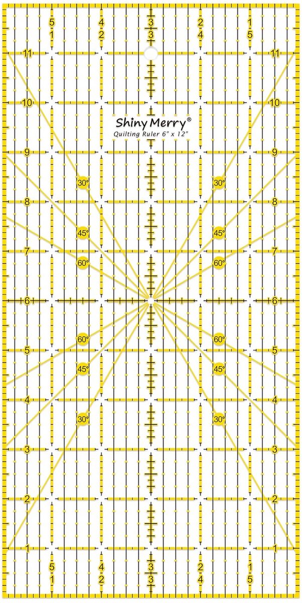 Antislip Acryl Quilten Liniaal 6 x 12 Inch voor Patchwork en Naaien, Met Gele en Zwarte Sjabloonlijnen
