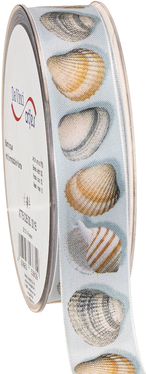 Cadeaulint maritieme decoratie schelpen blauw 25mm 15m