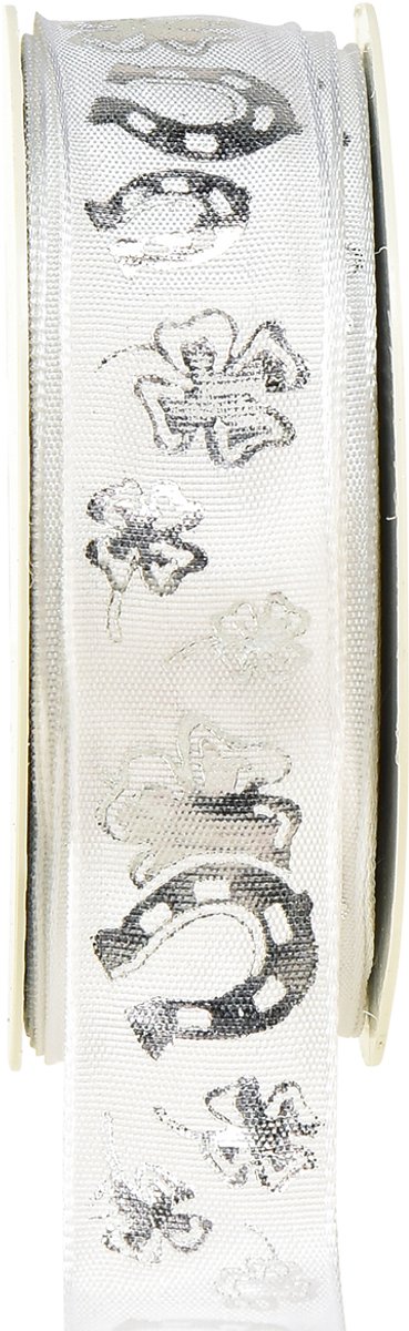 Cadeaulint wit zilver sierlint Oudejaarsavond 25mm 18m
