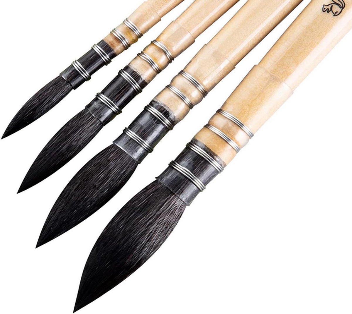 Professionele 4-delige aquarelpenseelset voor kunstenaars - maten #0, #2, #4, #6