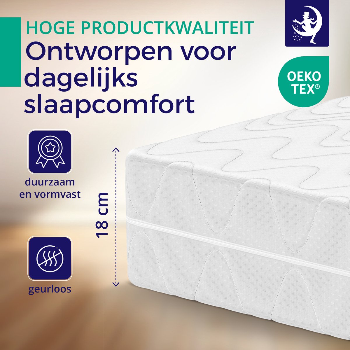 Mister Sandman – Pocketvering Matras – 140×200 cm – Gemiddeld – 7 Zones