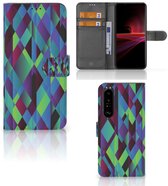 PU Cuir Premium Flip Case pour Sony Xperia 1 III Coque Résumé Vert Bleu